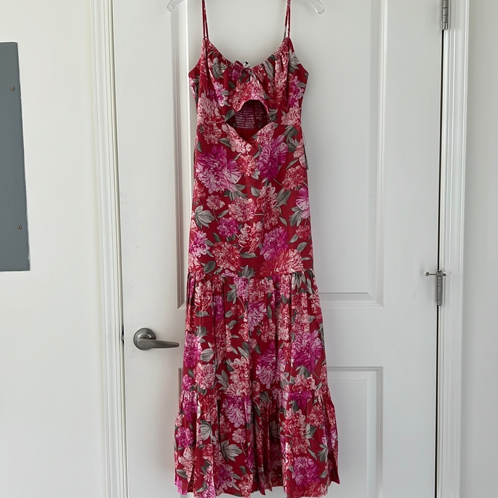 Floral Tie Front Ruffle Tiered Maxi Dress